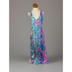 Lilly Pulitzer Kerri Maxi Dress Easy Tiger Floral Print Womens Small Sleeveless